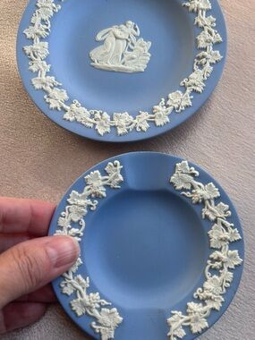 Wedgwood Pale Blue Jasper-Style Plate and Ashtray with White Relief